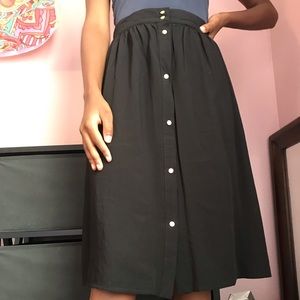 Black Button Midi Skirt